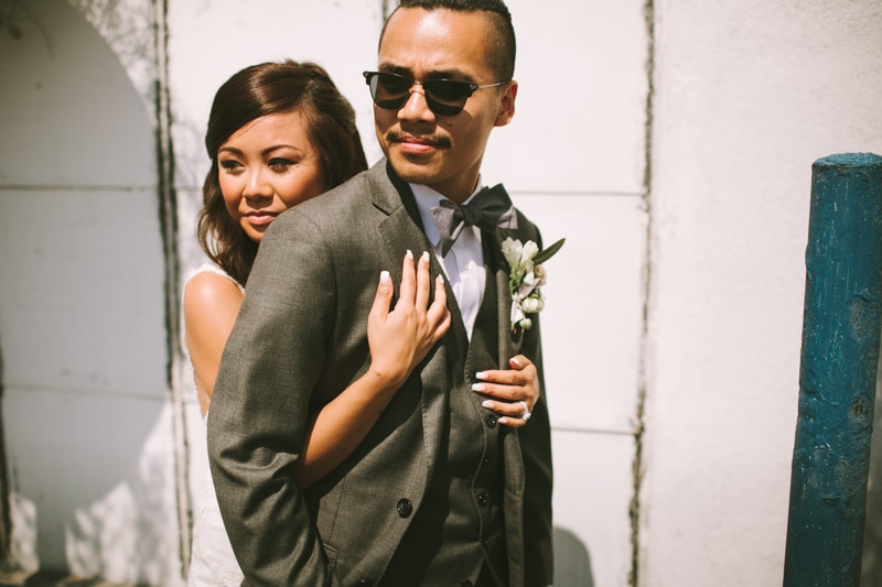 cool bride and groom portrait