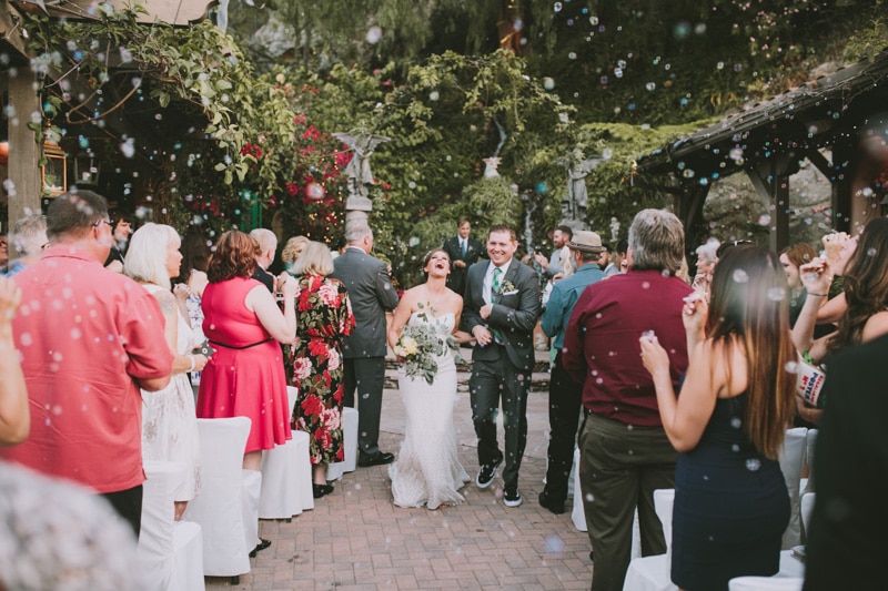 fun wedding recessional with bubbles