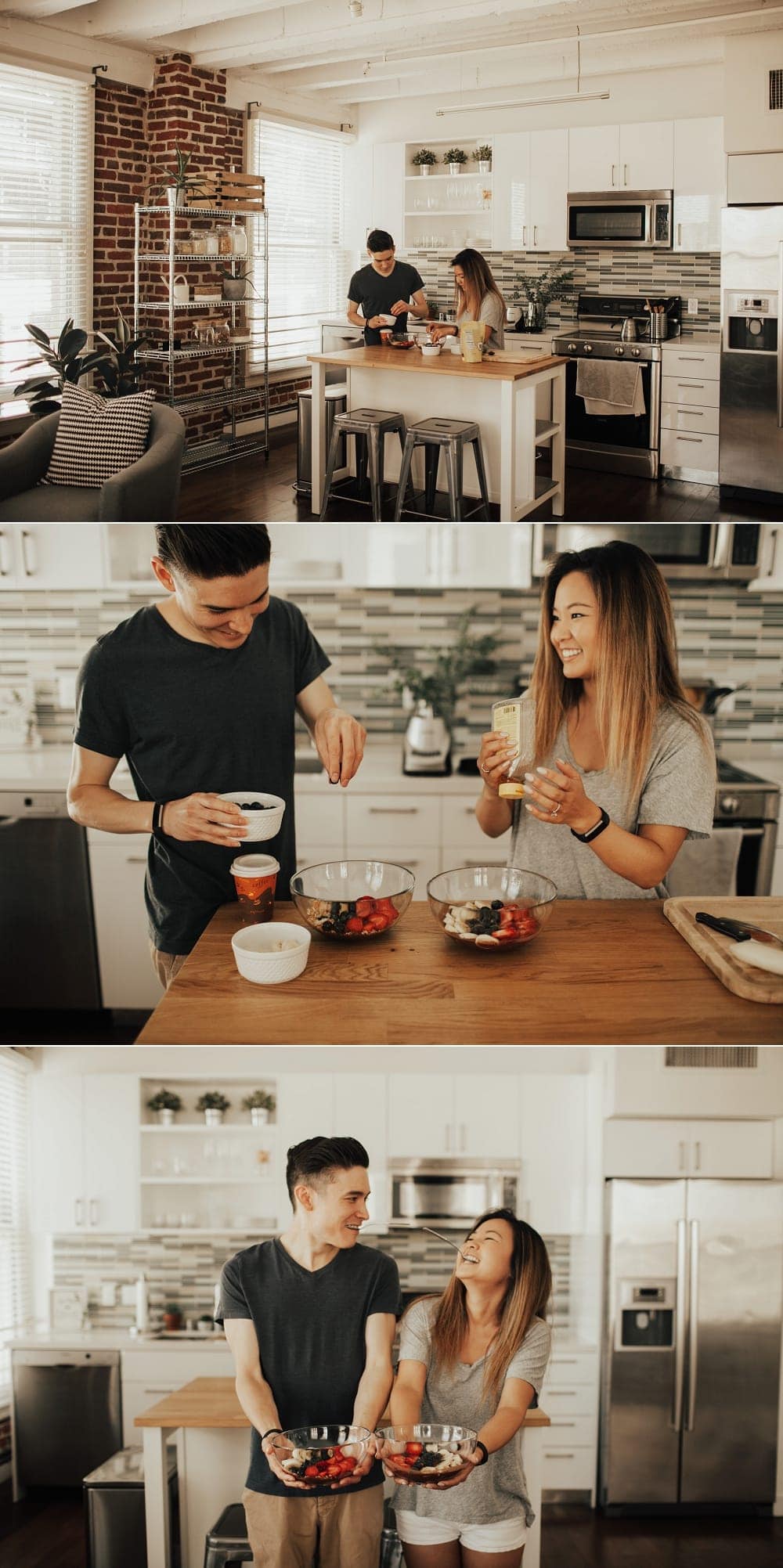 couple making acai bowls together