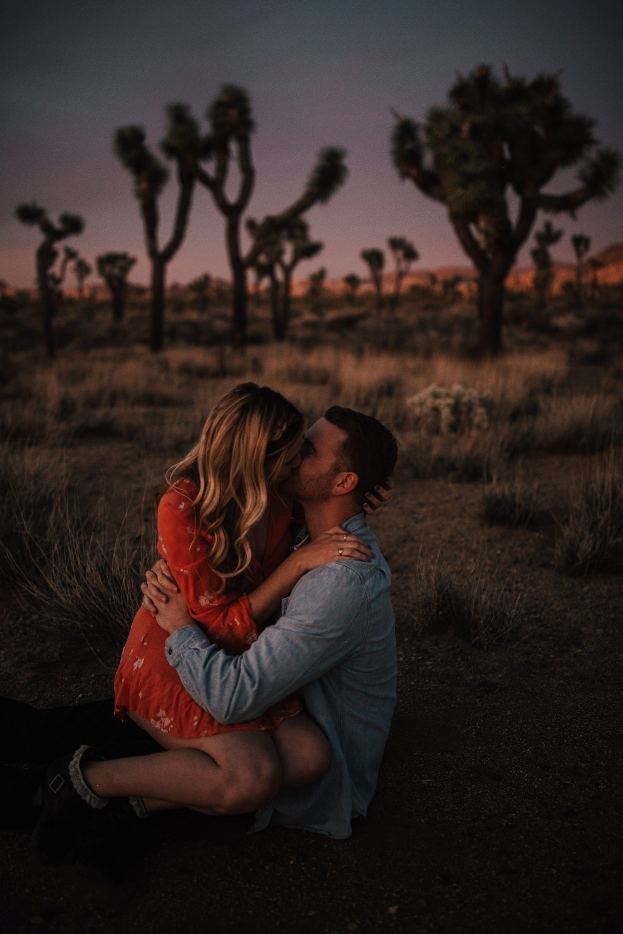 joshua tree engagement session at dusk