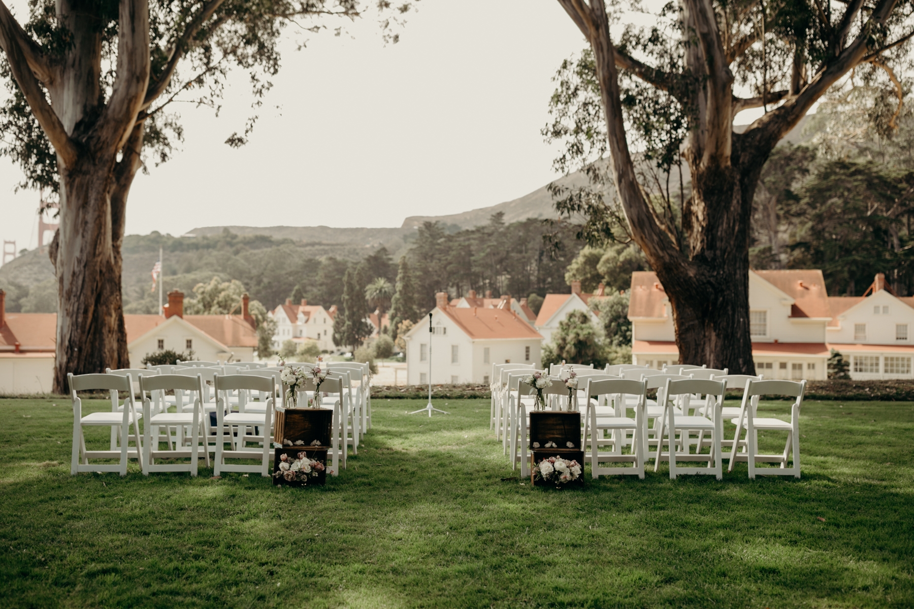 wedding ceremony on the lawn at cavallo point lodge