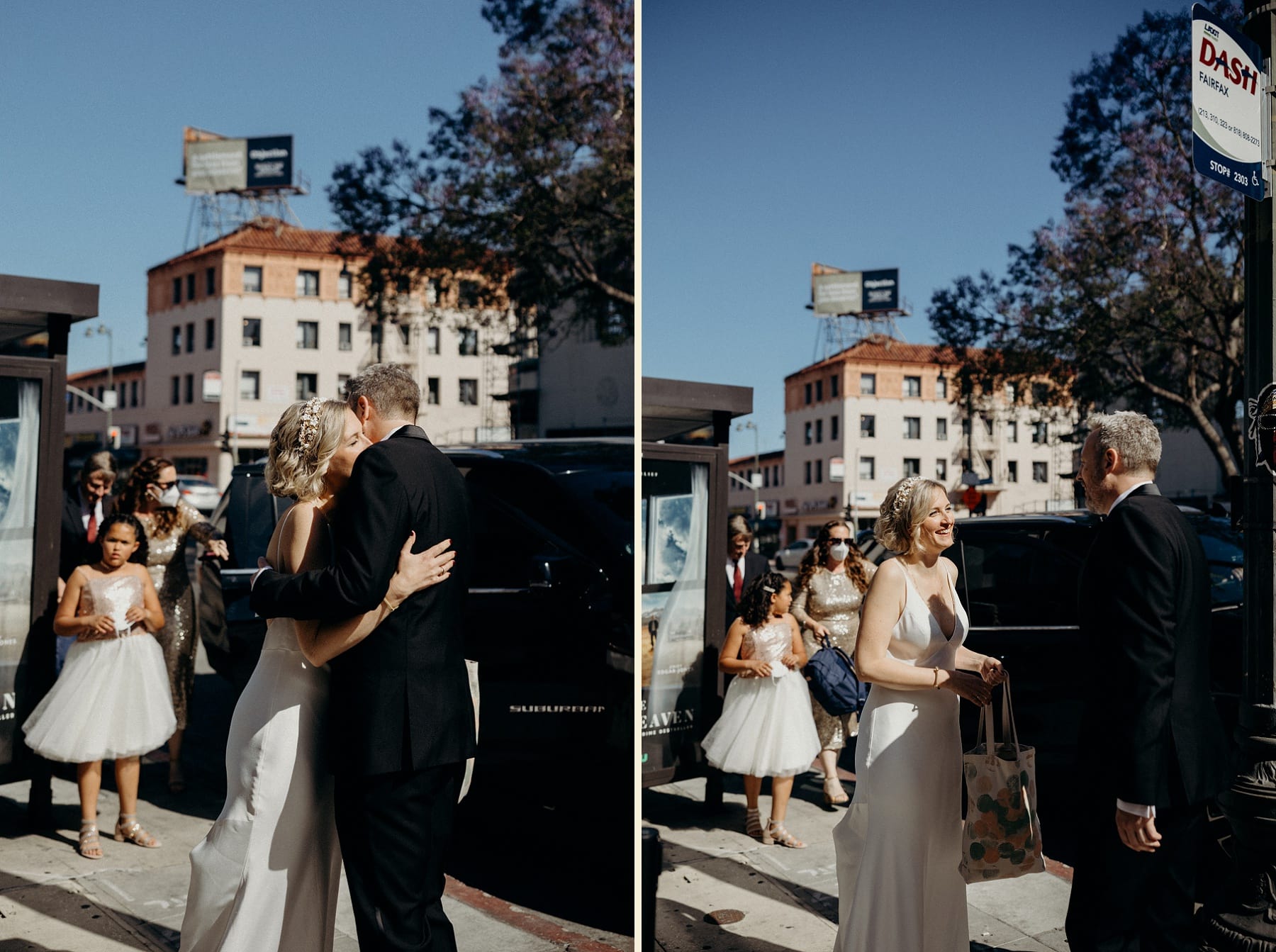 first look wedding photos outside the el rey theatre